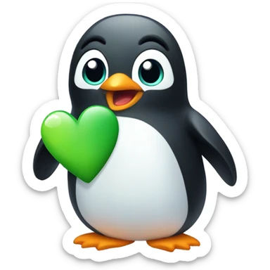 Penguin green heart sticker