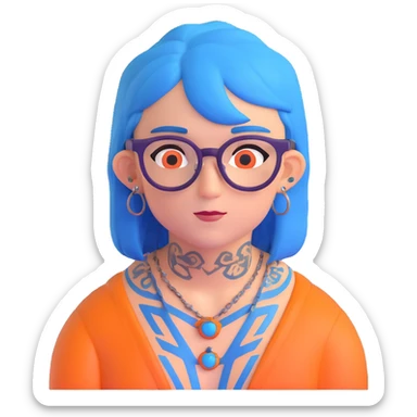 character with blue hair, glasses, and visible tattoos sticker