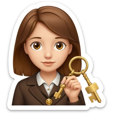 Brown haired girl holding a key sticker