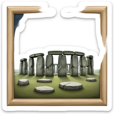 Cinematic Realistic Stonehenge Landscape Emoji, depicted with ancient, mysterious stone circles set against a moody sky, rendered with atmospheric lighting and detailed textures that evoke its prehistoric allure. sticker