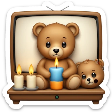 Cozy teddy bear watching tv with candles on sticker