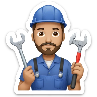 Hispanic HVAC technician with goatee beard as an action figure logo holding HVAC tools in his hands sticker
