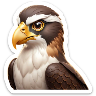 Cinematic Noble Falcon Portrait Emoji, Poised and majestic, with a streamlined, muscular build, a sharply hooked beak, and intense, piercing eyes that exude focus and speed, Simplified yet sharp and sophisticated features, highly detailed, glowing with a soft, amber radiance, high shine, intelligent and commanding, stylized with an air of aerial authority, focused and swift, soft glowing outline, capturing the essence of a watchful and confident falcon that appears ready to soar out of the screen with effortless power! sticker
