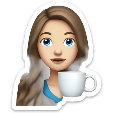 white girl with long brown hair and with blue eyes drinking from a mug  sticker