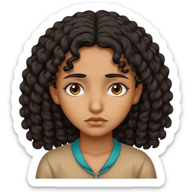 a tan pretty bratz indian girl with curly black hair, looking sad sticker