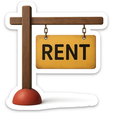 Make the rent sign board look realistic with a photo-like appearance, keep the background transparent. sticker
