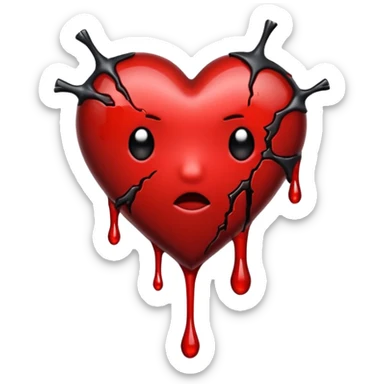 BROKEN BLACK HEART, LITTLE DARK RED BLOOD, DRIPS FROM THE BROKEN CRACK. sticker