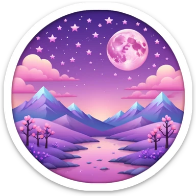 Shiny pastel rose-pink-lavender-violent-gradient moon and stars aesthetic realistic real life scenery landscape sticker