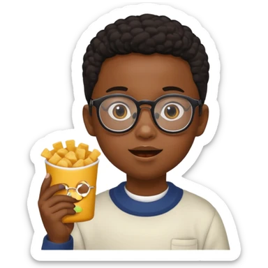 snack holding black kid with glasses sticker