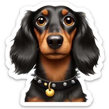 Long hair mini dachshund with spiked collar sticker