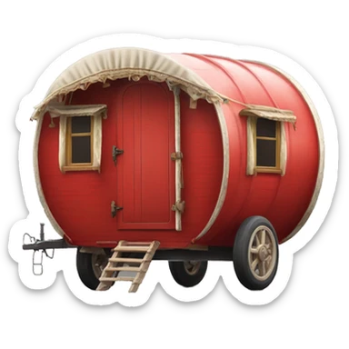 Realistic red vintage round gypsy caravan wagon camper sticker
