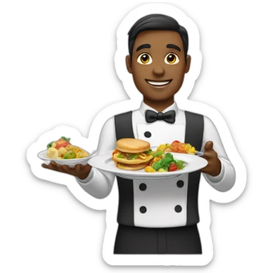 waiter showing plates of food sticker