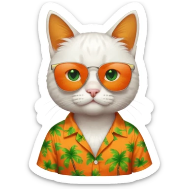 white Cat – relaxed with sunglasses and orange aloha shirt sticker