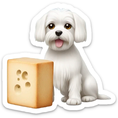 Maltese dog with a block of tofu sticker