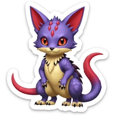 Shy cute with red markings, scaley scaly batty feline-like quadrupedal digitigrade furry feral Bastet-Noibat-Gatomon-Garchomp-Digimon-Fakémon-Pokémon-creature (full body) sticker