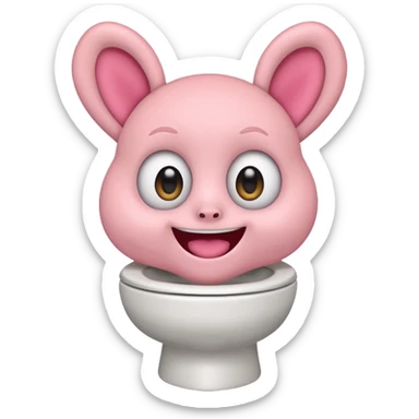 Labubu from funny cartoon chewing on a toilet, comical look, emoji style sticker