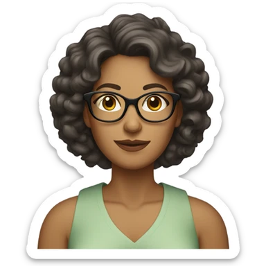 Tan Mom with curly dark dark brown hair and reading glasses  sticker
