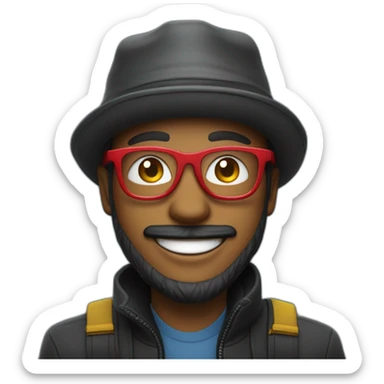 hombre , con gafas oscuras negras, sonriendo y con un gorro que tiene los colores amarillo,azul y rojo sticker