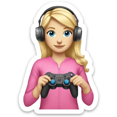 blonde hair blue eyed gamer girl pink  sticker