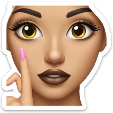 boujee girl with big lips, eyelash extensions, and acrylic nails giving a peace sign  sticker