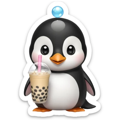 Michi pinguino bebiendo bubble tea sticker