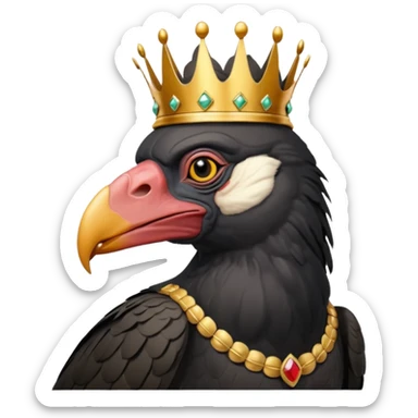 old black king vulture wearing crown looking ahead sticker