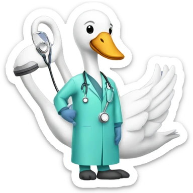 a swan with a surgeon costume and a stethoscope sticker