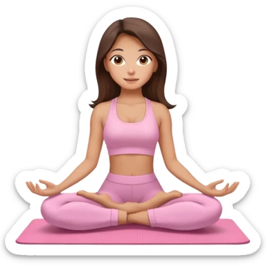 Brunette long hair and brown eyes yoga beautiful girl in light pink pink pink clothes sitting on a yoga mat sticker