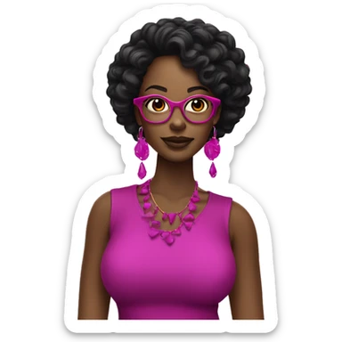black women with earrings with fuchsia glasses with long black curly hair sticker