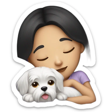 Black-haired girl with Maltese dog sleep sticker