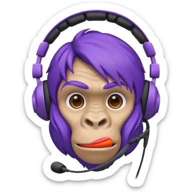purple haired gorilla head with large over-ear headset sticker