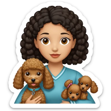 Brown poodle with tie up black hair girl say thank you sticker