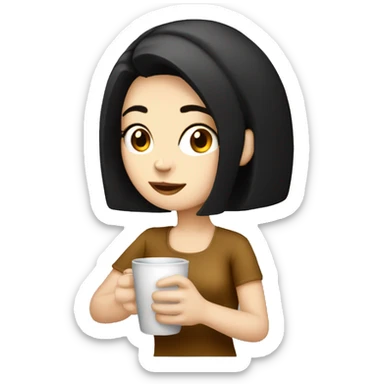 Pale girl with black hair drinking hot coffee  sticker
