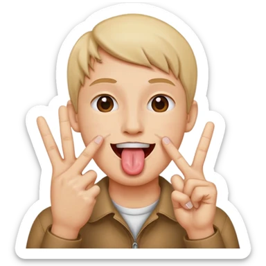Peace sign with hands in front of mouth with tongue sticking out  sticker