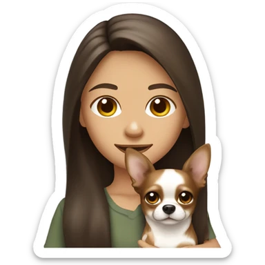 long hair brunette girl holding a tan,brown, and white chihuahua sticker