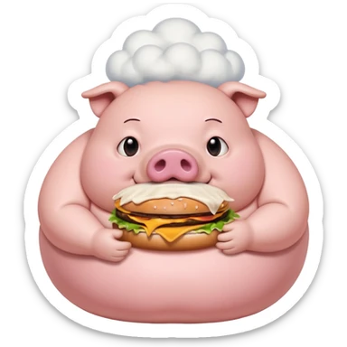 fat obese pig eating burger with fart cloud surrounding around it sticker