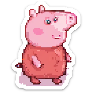 Peppa Pig, pixel art style, standing and smiling, minimal details, classic pink and red colors sticker