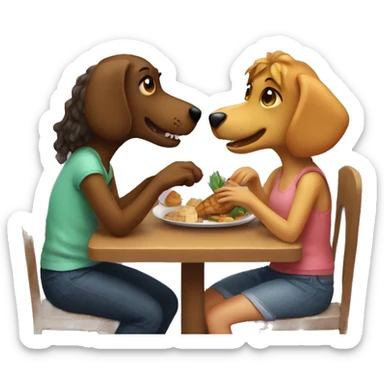 two girls on a date petting each other dinosaur dog sticker