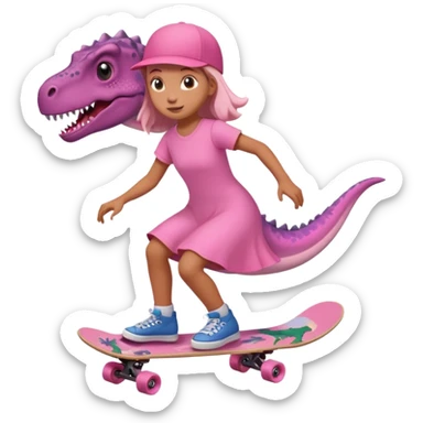 Dinosaur on a skateboard pink dress for girls in pink  sticker