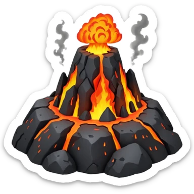 tiny volcanic island with lava glow and smoke, mini realm diorama sticker