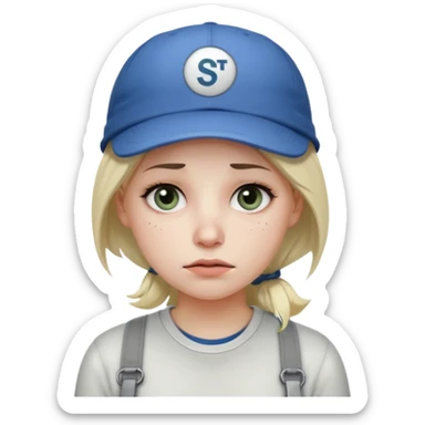 Female tech developer going back to work after christmas holidays, looking tired and wearing a cap that says "SVT" sticker