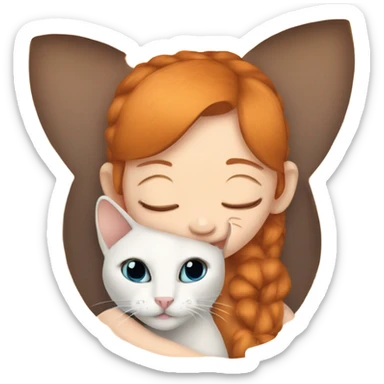 ginger girl snuggling siamese cat sticker