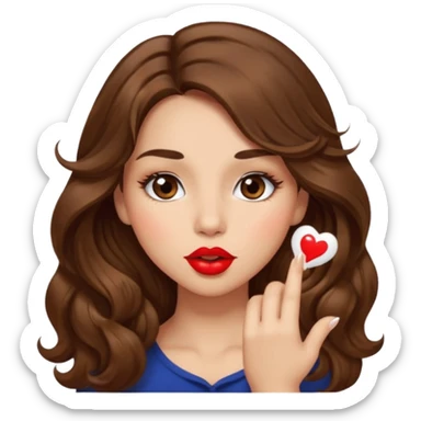 girl with long wavy brown hair, brown eyes, light to medium complexion, long lashes, blowing a kiss sticker