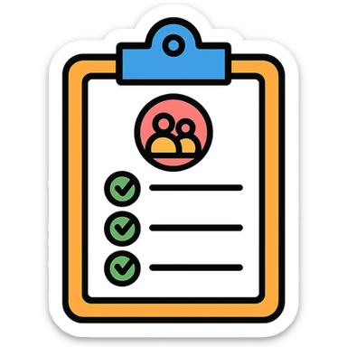 A clipboard with a checklist of meeting agenda items, organized neatly with bullet points sticker