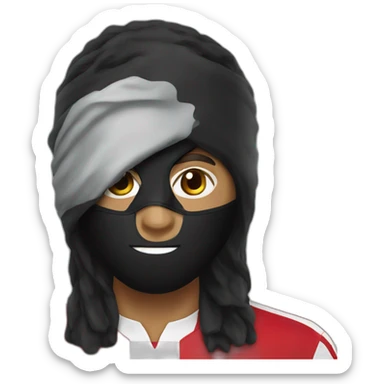 A person wearing the Oman national team and a black mask sticker