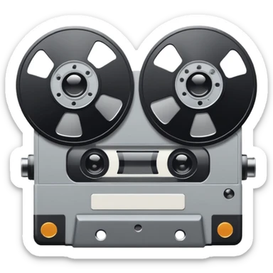 Minimalist emoji-style sticker of a VHS tape where the reels look like eyes, staring out. Black, white, and gray tones only.
 sticker