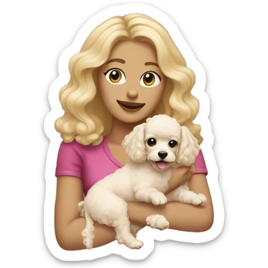 blonde woman holding cream colored poodle puppy sticker