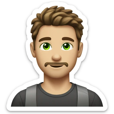 brown hair boy, goatee middle part, green eyes, muscular sticker