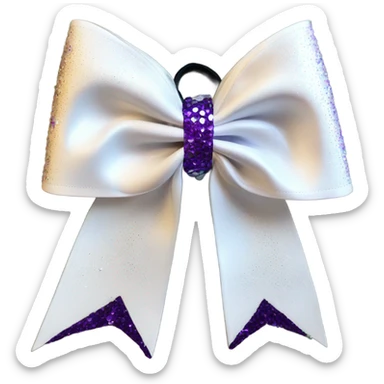 A white sparkly cheer bow with purple rhinestones  sticker
