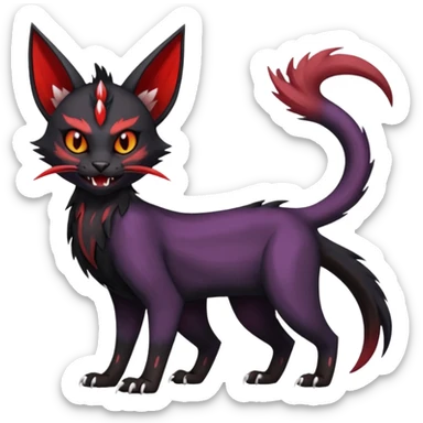 Black edgy Noivern-Noibat-Purloin-Torracat-Lykoi-Caracal-cat-Fakemon-fusion-hybrid-creature sticker